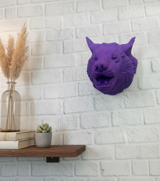 Mor Renk 3D Kurt Başı Duvar Dekoru Asılabilir Maskot Heykel 25x19 cm MİR11579149 ürün görseli 1