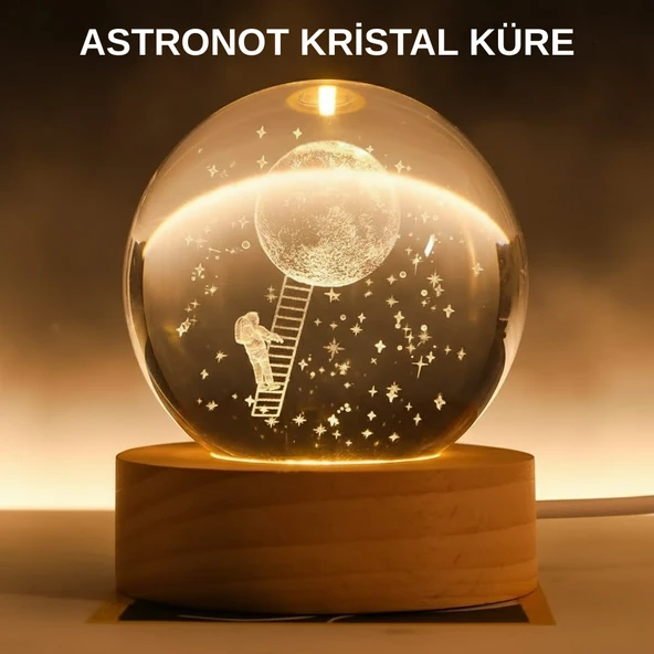 3D Astronot Kristal Küre Gece Lambası USB Ahşap Standlı Dekoratif Işık MİR45824548 ürün görseli 1