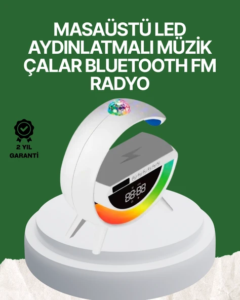 Dijital Saatli Kablosuz Şarj Destekli RGB LED Işıklı Bluetooth Ses Sistemi ürün görseli 1