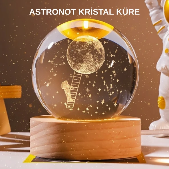 USB’li 3D Astronot Kristal Küre – Modern Uzay Temalı Gece Lambası MİR74552210 ürün görseli 1