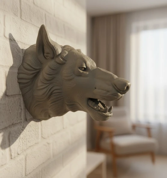 Gri Kurt Duvar Biblosu Güçlü Detaylı Dekoratif Tasarım 25x19 cm MİR75605990 ürün görseli 1