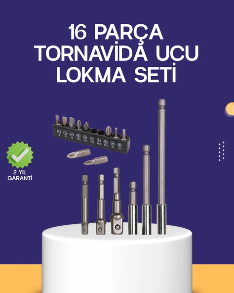16 Parça Bits ve Adaptör Seti Vidalama Tamir Bakım Seti MİR50947250 ürün görseli 1