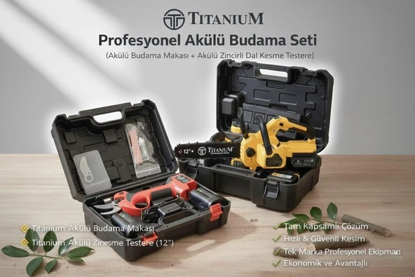 Titanium Profesyonel Akülü Budama Seti – WS 035 PRO Akülü Budama Makası + GTA 75 Akülü Zincirli Dal Kesme Testere ürün görseli 1