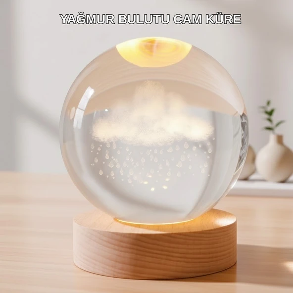 USB Bağlantılı 3D Kristal Yağmur Bulutu Lamba Ahşap Tabanlı Dekoratif Aydınlatma MİR86992519 ürün görseli 1
