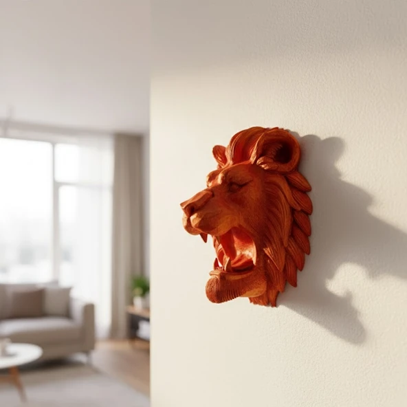 Özel Tasarım 3D Aslan Figürü Duvar Süsü Dekoratif Heykel 20x21 cm MİR90041050 ürün görseli 1