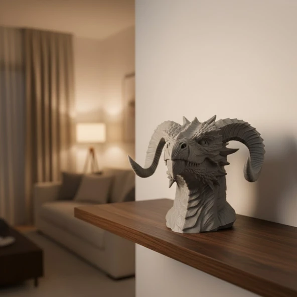 3D Ejderha Başı Heykeli Koleksiyonluk Dekoratif Figür 22x17 cm MİR54420334 ürün görseli 1