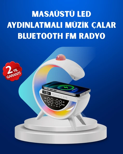 Kablosuz Şarjlı Dijital Saat RGB Işıklı Bluetooth Hoparlör Çok Fonksiyonlu ürün görseli 1
