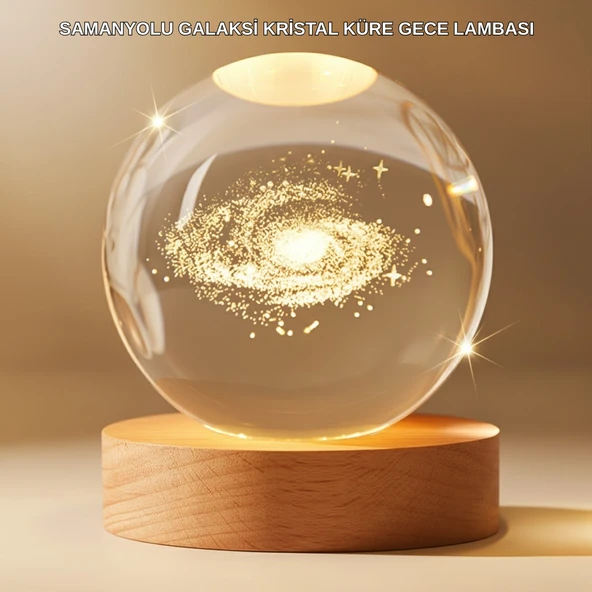 Gün Işığı LED’li 3D Kristal Galaksi Küre Ahşap Tabanlı Dekoratif Lamba MİR55450048 ürün görseli 1
