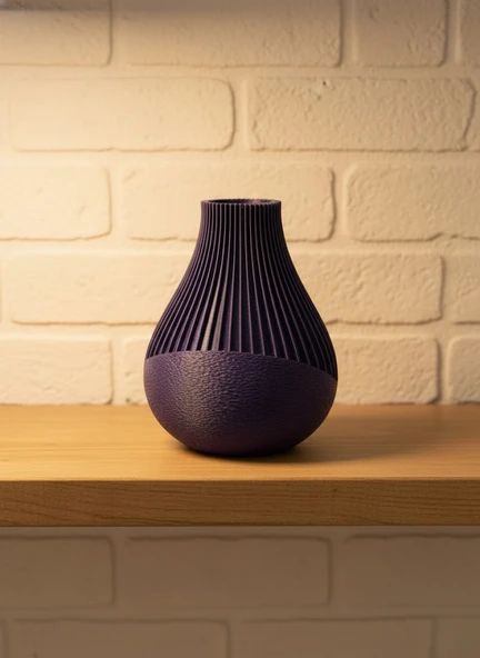 Mor Çizgili Dekoratif Vazo 11 cm Modern Tasarım Aksesuar MİR73994764 ürün görseli 1