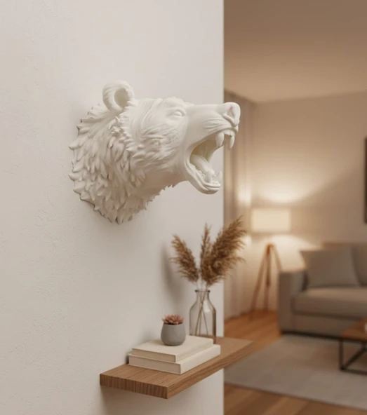 Özel Tasarım Beyaz Ayı Duvar Aksesuarı 3D Dekoratif Heykel 25x19 cm MİR67706537 ürün görseli 1
