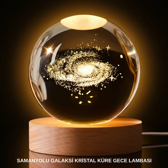 3D Samanyolu Galaksi Kristal Küre USB LED Işıklı Ahşap Standlı Gece Lambası MİR80294580 ürün görseli 1