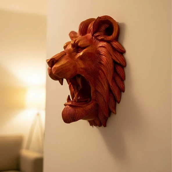 Dekoratif Asılabilir Aslan Başı 3D Duvar Heykeli Gold Red 20x21 cm MİR97414260 ürün görseli 1