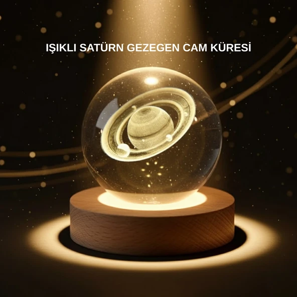 Dekoratif 3D Satürn Motifli Kristal Küre Işıklı Gece Lambası MİR09803818 ürün görseli 1