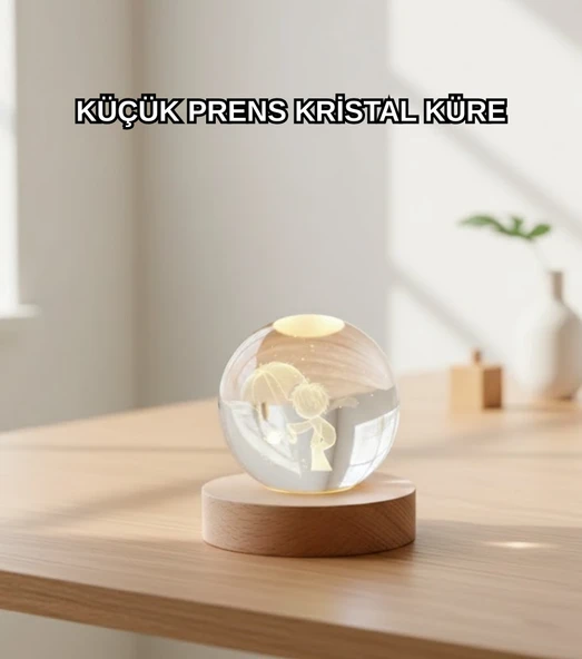LED Aydınlatmalı 3D Küçük Prens Kristal Küre Ahşap Standlı Masa Gece Lambası MİR24782939 ürün görseli 1