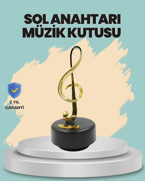 Altın Nota Sol Anahtarı Müzik Box Döner Mekanizmalı Hediyelik MİR35039175 ürün görseli 1