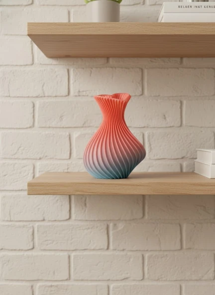 3D Dalga Desenli Kalp Formlu Dekoratif Vazo Pembe 15 cm MİR40784752 ürün görseli 1