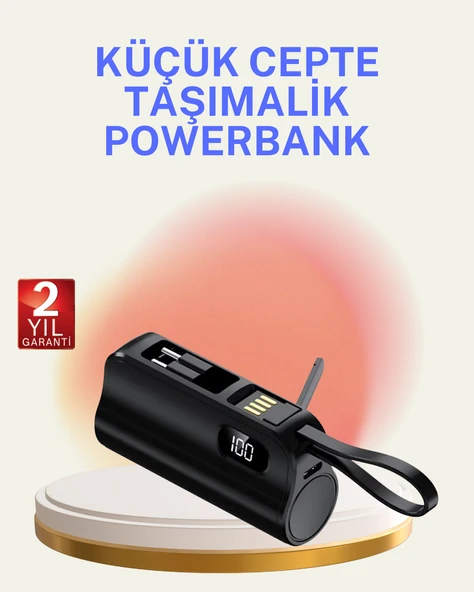 Dahili Konektörlü 20W Hızlı Şarj Mini Taşınabilir Powerbank MİR40036096 ürün görseli 1