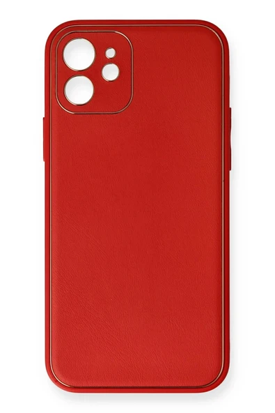 iPhone 12 Mini Kılıf Coco Deri Silikon Kapak - Kırmızı-(5796) ürün görseli 1