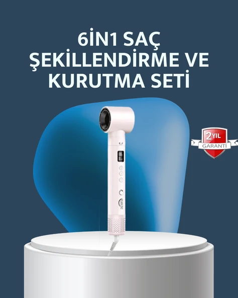 6-in-1 Saç Şekillendirme Seti Yüksek Hızlı Motor Negatif İyon LCD Ekran MİR68527652 ürün görseli 1