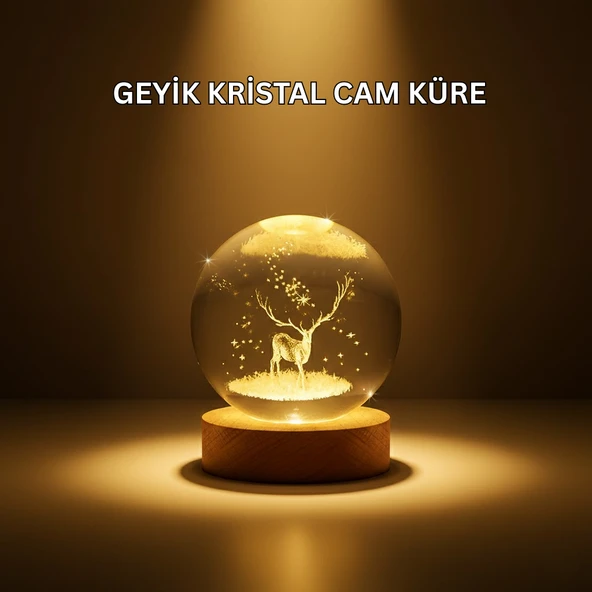 USB Bağlantılı Geyik Temalı Kristal Küre Premium Masa Gece Lambası MİR02914651 ürün görseli 1