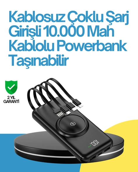 10000mAh Kablosuz ve Hızlı Şarj Destekli Powerbank – Taşınabilir Şarj Gücü MİR92051063 ürün görseli 1