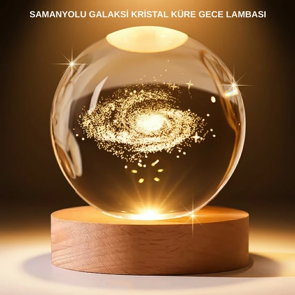 USB Bağlantılı Samanyolu Galaksi Küre Ahşap Standlı 3D Işıklı Dekor Lambası MİR47546496 ürün görseli 1