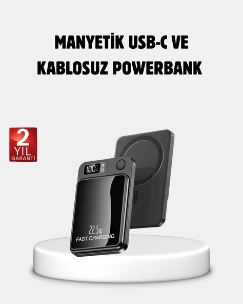 Manyetik Powerbank 15W Wireless Hızlı Şarj LED Ekranlı ürün görseli 1
