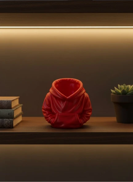 Dekoratif Kırmızı Hoodie Kalemlik 10x10 cm MİR59445654 ürün görseli 1