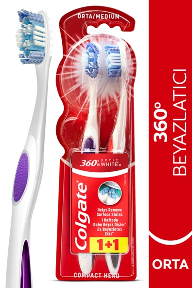 Colgate Optik Beyaz 360 Diş Fırçası Orta 1+1 ürün görseli 1