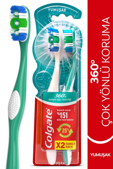Colgate 360 Klasik Diş Fırçası Yumuşak 2'li ürün görseli 1