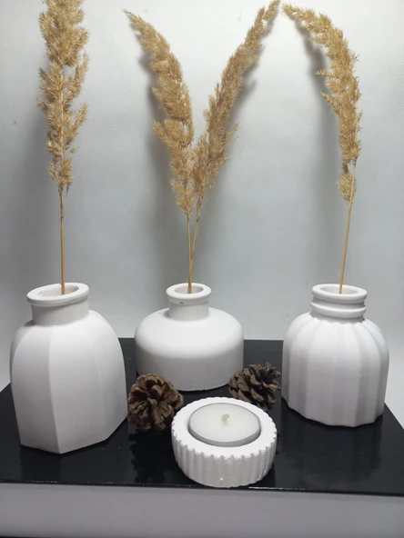 Modern Minimal Vazo Set 3'lü, Ev & Ofis Hediyelik, Dekoratif Obje, Beyaz ürün görseli 1