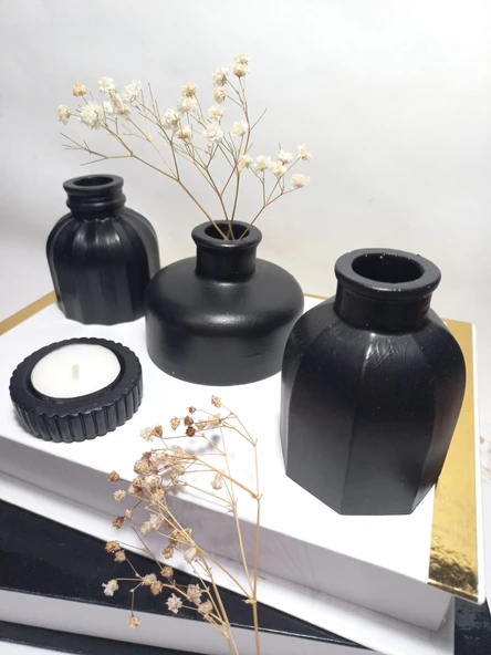 Modern Minimal Vazo Set 3'lü, Ev & Ofis Hediyelik, Dekoratif Obje, Siyah ürün görseli 1