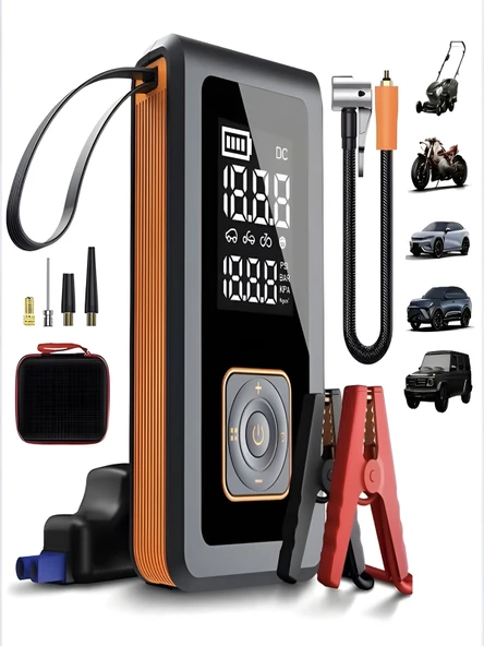 Çantalı 8000MAH Dijital Ekran Araba Akü Takviyeli Kompresör Araç Lastik Şişirme Hava Pompası 150PSI ürün görseli 1