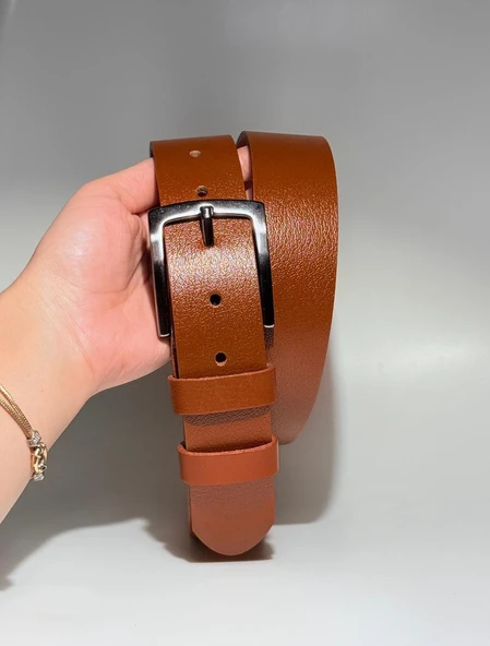%100 Hakiki Deri Erkek Kemer Taba 4cm - Resim 2