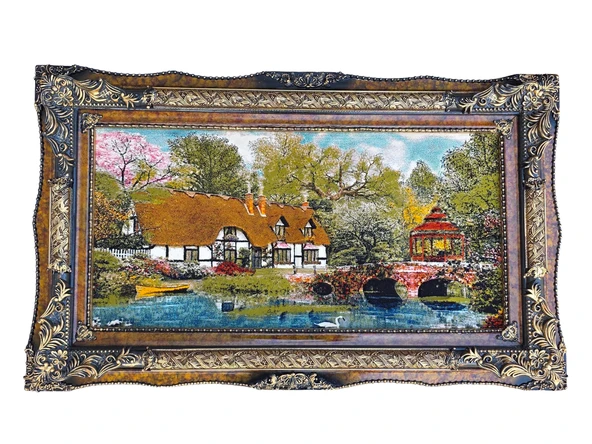 Kemerli Köprü Günlüğü Adlı İran Tebriz Halı Tablo 123x73cm - Duvar Halı Kilim Tablo ürün görseli 1