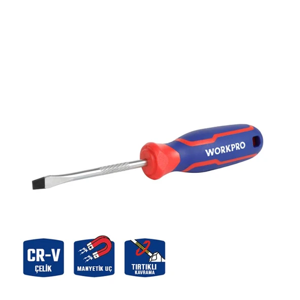 WORKPRO WP221016 5.5x100mm CR-V Manyetik Profesyonel Düz Tornavida ürün görseli 1