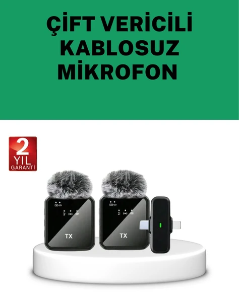 Canlı Yayın ve Video Çekimleri İçin Çiftli Kablosuz Yaka Mikrofon ürün görseli 1
