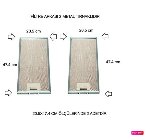 EHLA FİLTRE Genel Markalar 20,5 X47,4 Cm Ankastre Aspiratör Davlumbaz Alüminyum Yağ Filtresi 2 Adet Set Uyumlu ürün görseli 1