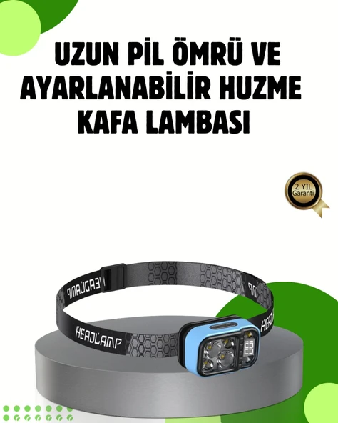 53 Modlu Süper Parlak LED Kafa Lambası Type C Şarjlı Güç Göstergeli ürün görseli 1