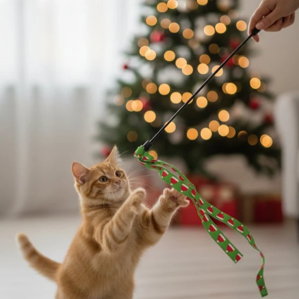 Yılbaşı Temalı Kedi Oyun Oltası - Resim 3