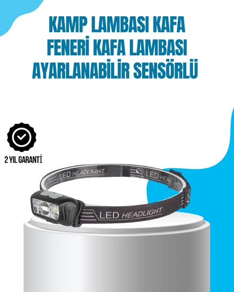 Kamp Lambası Kafa Feneri Kafa Lambası Ayarlanabilir Sensörlü Şarjlı ürün görseli 1