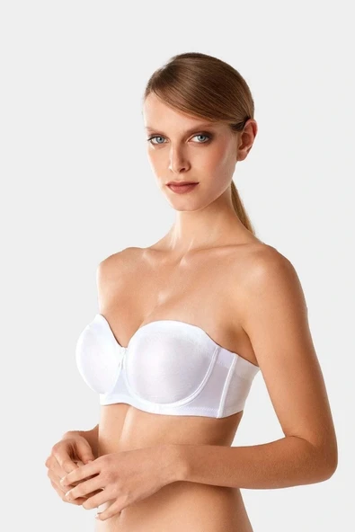 Kadın Beyaz 7031 Balenli Straplez Toparlayıcı Minimizer Sütyen ürün görseli 1