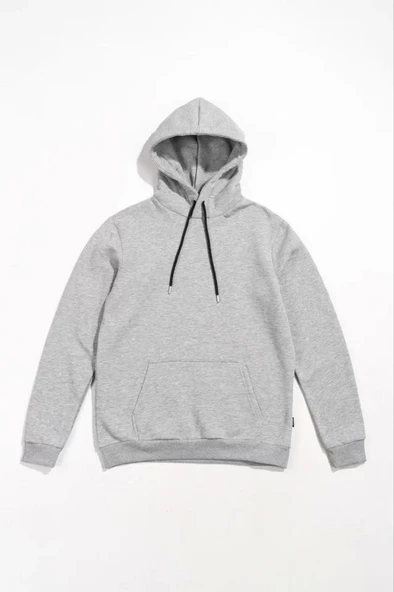 Erkek Uzun Kol Kapşonlu Basic Sweatshirt Hoodie - Gri ürün görseli 1
