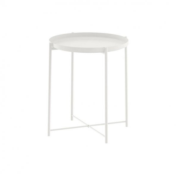 Tepsili Sehpa, Yuvarlak Beyaz Renk IKEA Çıkarılabilir Tepsi - Modern Sehpa 45x53 Cm ürün görseli 1