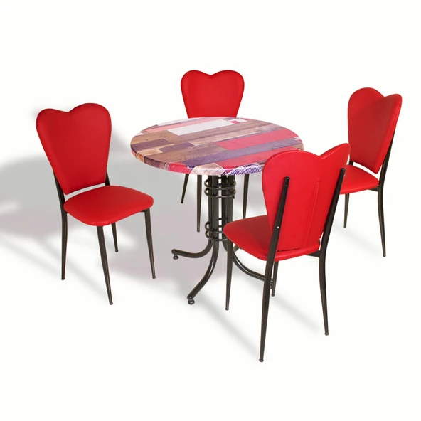 Buket - Aşk-ı Derun Mutfak Masa Takımı - Yuvarlak 80cm Çap (Werzalit, Wermodin ve Allzalit Tabla) - RedWood-KırmızıDeri ürün görseli 1