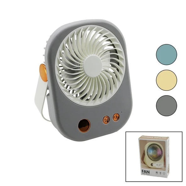 IŞIKLI MİNİ FAN MASA ÜSTÜ USB ŞARJLI 2İN1 KULP=TAŞIMA - DURUŞ 3 KADEME HIZ 15.5X12CM BJJ-565 (Timya/Go1395)  197796 ürün görseli 1