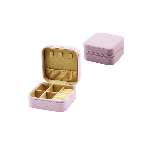 MİNİ FERMUARLI TAKI KUTUSU - ÇANTA SUNİ DERİ 4 BÖLME+6 YÜZÜKLÜK+3 KÜPELİK+FİLE =10X10CM - Y:5CM (Timya/Go1395)  199105 ürün görseli 1