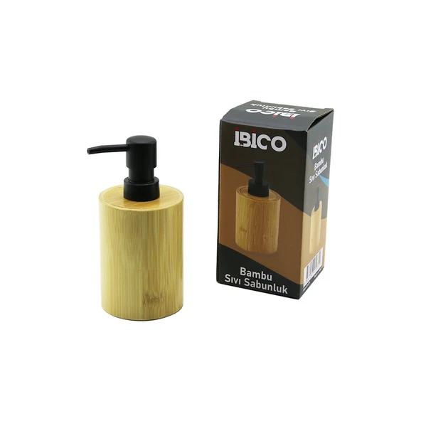 YUVARLAK AHŞAP BAMBU SIVI SABUNLUK SİYAH PLASTİK POMPA  ÇAP: 8CM - Y: 11CM (Timya/Go1395)  198375 ürün görseli 1