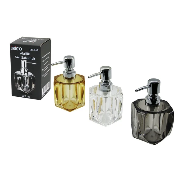 TOMBUL KARE - 4-KALPLİ GÖVDE  ŞEFFAF - RENKLİ   AKRİLİK - MİKA KRİSTAL  SIVI SABUNLUK  220ML (Timya/Go1395)  198359 ürün görseli 1