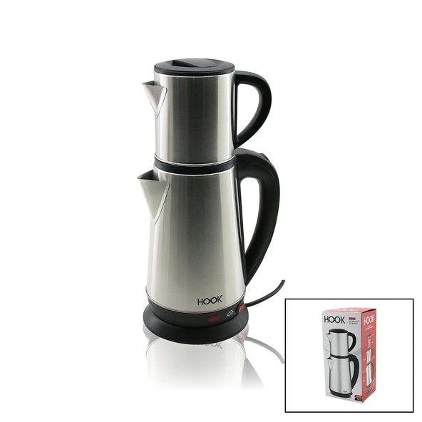 ELEKTRİKLİ ÇAY MAKİNESİ ÇAYCI SET 1.8LT SU ISITICI PLS.+ 0.8LT DEMLİK ÇELİK TABAN 1800W 360 DERECE GÖVDE HK-509 (Timya/Go1395)  197672 ürün görseli 1